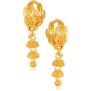 Filigree work Gold Plated alloy Hoop Earring Clip on fancy drop Bali Earring for Women and Girls - Earrings | Buy online on ZillyBuy