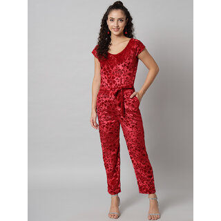 Vivient Pink Printed Velvet Jumpsuite - Dungarees & Jumpsuits | Buy online on ZillyBuy