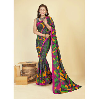 Multicolour Pure Georgette Printed Saree With Blouse Piece - Sarees | Buy online on ZillyBuy