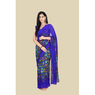 Blue Colour Pure Georgette Printed Saree With Blouse Piece - Sarees | Buy online on ZillyBuy