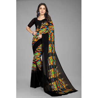 Black Colour Pure Georgette Printed Saree With Blouse Piece - Sarees | Buy online on ZillyBuy