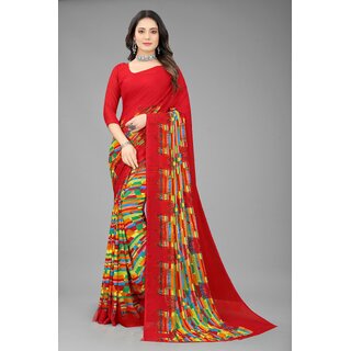Red Colour Pure Georgette Printed Saree With Blouse Piece - Sarees | Buy online on ZillyBuy