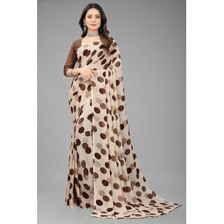 Coffee Colour Pure Georgette Printed Saree With Blouse Piece - Sarees | Buy online on ZillyBuy