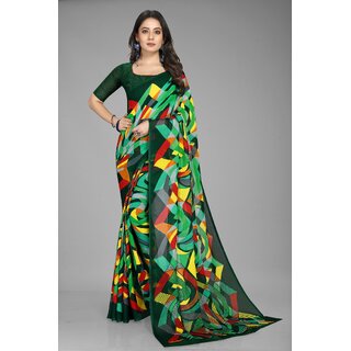 Multicolour Pure Georgette Printed Saree With Blouse Piece - Sarees | Buy online on ZillyBuy