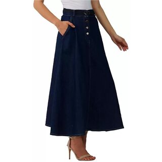 Long Blue Denim Skirt