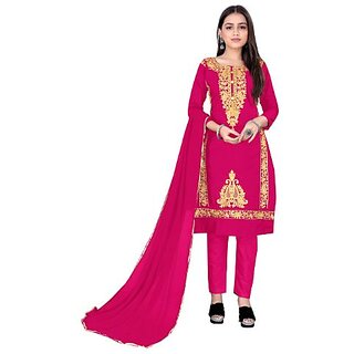 Sharda Creation Pink Polycotton Embroidered Unstitched Dress