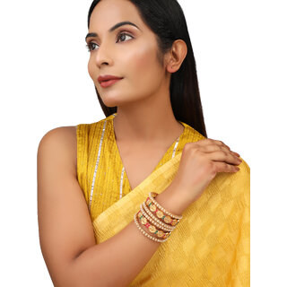 Red Green Kundan Pearl Laxmi Coin 6pc Bridal Bangle Set - Bangles & Bracelets | Buy online on ZillyBuy
