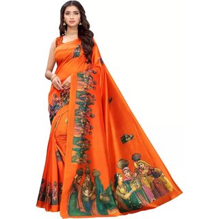 SVB Sarees Orange Colour Khadi Silk Saree With Blouse - Sarees | Buy online on ZillyBuy