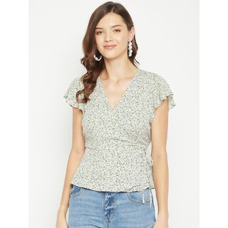 Luxurious Women PURYS Women Green Printed Wrap Top 2026 at ShopCircuit | ONDC