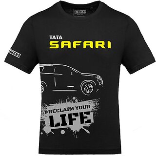 fastb men printed typography round neck black t shirt