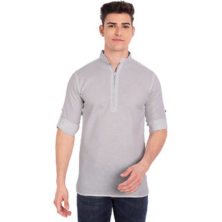 Vida Loca Grey Cotton Solid Slim Fit Full Sleeves Shirt For Mens