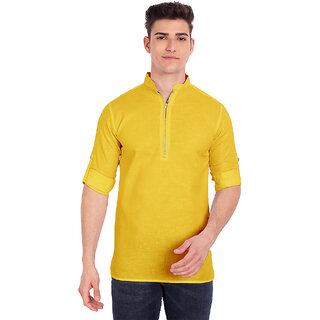 Vida Loca Yellow Cotton Solid Slim Fit Full Sleeves Shirt For Mens