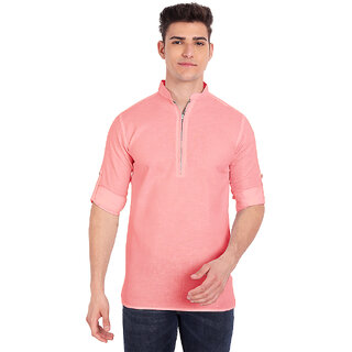 Vida Loca Peach Cotton Solid Slim Fit Full Sleeves Shirt For Mens
