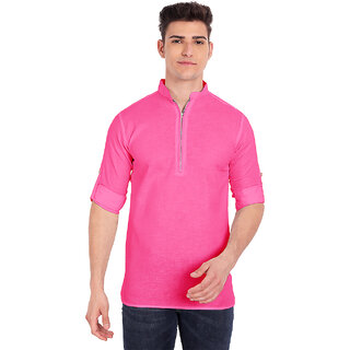 Vida Loca Pink Cotton Solid Slim Fit Full Sleeves Shirt For Mens