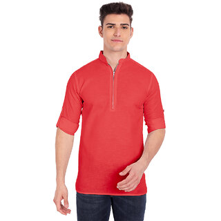 Vida Loca Red Cotton Solid Slim Fit Full Sleeves Shirt For Mens