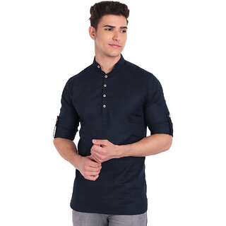 Vida Loca Navy Blue Cotton Solid Slim Fit Full Sleeves Shirt For Mens