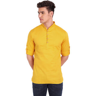 Vida Loca Yellow Cotton Solid Slim Fit Full Sleeves Shirt For Mens