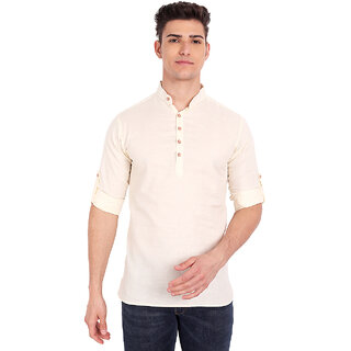 Vida Loca Beige Cotton Solid Slim Fit Full Sleeves Shirt For Mens