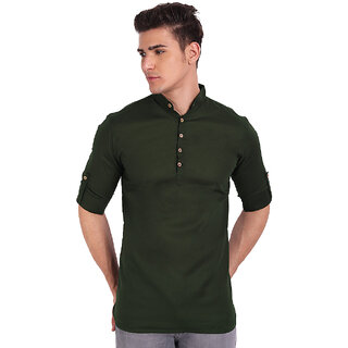 Vida Loca Green Cotton Solid Slim Fit Full Sleeves Shirt For Mens