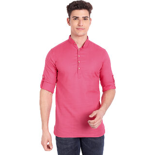 Vida Loca Pink Cotton Solid Slim Fit Full Sleeves Shirt For Mens