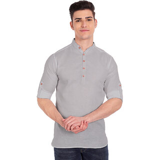 Vida Loca Grey Cotton Solid Slim Fit Full Sleeves Shirt For Mens