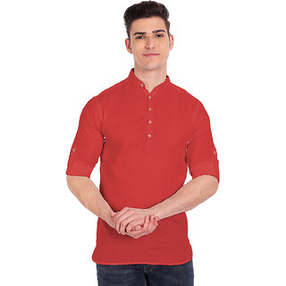 Vida Loca Red Cotton Solid Slim Fit Full Sleeves Shirt For Mens