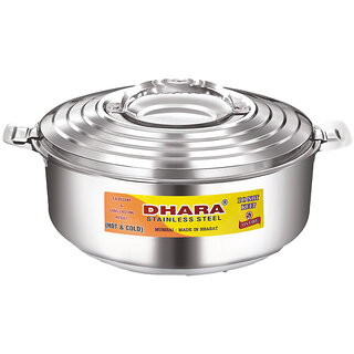 Dhara Stainless Steel Ultra 8000 Stainless Steel Casserole, 6400ml, Silver  Ideal For Chapatti  Roti  Curd Maker  Ea