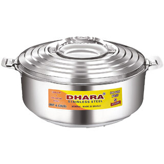 Dhara Stainless Steel Ultra 10000 Stainless Steel Casserole, 8000ml, Silver  Ideal For Chapatti  Roti  Curd Maker  E
