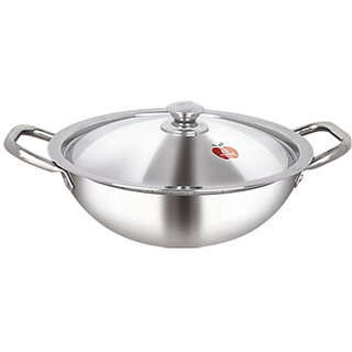 Dhara Stainless Steel Triply Kadai 2500 with Stainless Steel Lid 22 CM