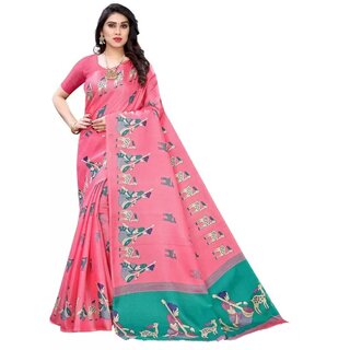 SVB Sarees Womens Pink Colour Khadi Silk Saree With Blouse - Sarees | Buy online on ZillyBuy