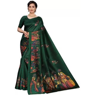 SVB Sarees Womens Dark Green Colour Khadi Silk Saree With Blouse - Sarees | Buy online on ZillyBuy