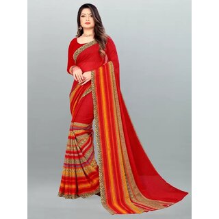 SVB Sarees Womens Red Colour Georgette Printed Saree With Blouse Piece - Sarees | Buy online on ZillyBuy