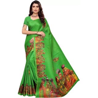 SVB Sarees Womens Perrot Green Colour Khadi Silk Saree With Blouse - Sarees | Buy online on ZillyBuy