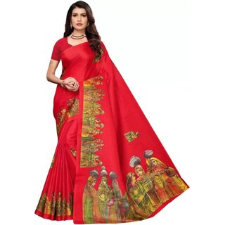 SVB Sarees Womens Red Colour Khadi Silk Saree With Blouse - Sarees | Buy online on ZillyBuy