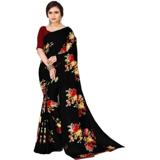 SVB Sarees Womens Black Colour Georgette Printed Saree With Blouse Piece - Sarees | Buy online on ZillyBuy
