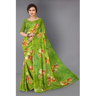 SVB Sarees Womens Green Colour Georgette Printed Saree With Blouse Piece - Sarees | Buy online on ZillyBuy