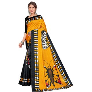 SVB Sarees Womens Yellow Colour Butterfly Design Printed Art Silk Saree - Sarees | Buy online on ZillyBuy
