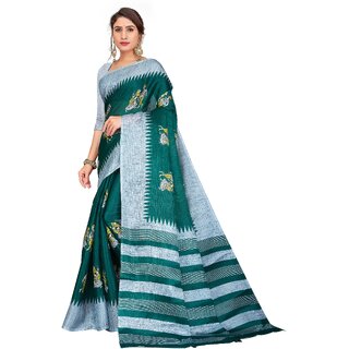 SVB Sarees Womens Dark Green Colour Printed Saree - Sarees | Buy online on ZillyBuy