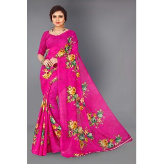 SVB Sarees Womens Pink Colour Georgette Printed Saree With Blouse Piece - Sarees | Buy online on ZillyBuy