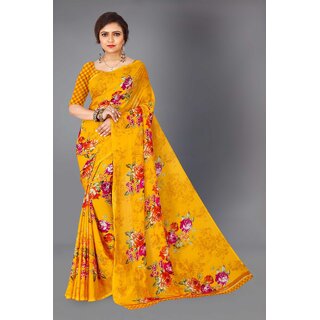 SVB Sarees Womens Yellow Colour Georgette Printed Saree With Blouse Piece - Sarees | Buy online on ZillyBuy