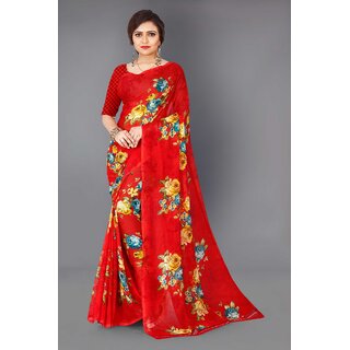 SVB Sarees Womens Red Colour Georgette Printed Saree With Blouse Piece - Sarees | Buy online on ZillyBuy