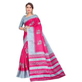 SVB Sarees Womens Pink Colour Khadi Printed Saree - Sarees | Buy online on ZillyBuy