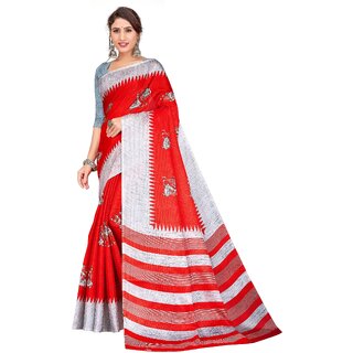 SVB Sarees Womens Red Colour Khadi Printed Saree - Sarees | Buy online on ZillyBuy