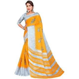 SVB Sarees Womens Yellow Colour Khadi Printed Saree - Sarees | Buy online on ZillyBuy