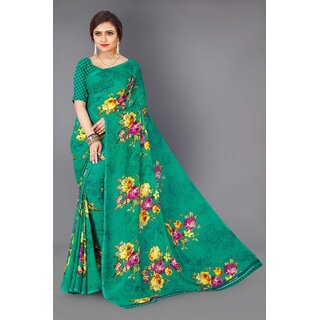 SVB Sarees Womens Green Colour Georgette Printed Saree With Blouse Piece - Sarees | Buy online on ZillyBuy