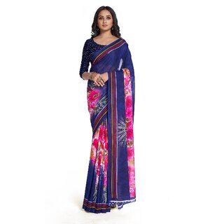 SVB Sarees Womens Blue Colour Georgette Printed Saree With Blouse Piece - Sarees | Buy online on ZillyBuy