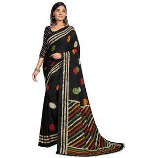 SVB Sarees Womens Black Colour Georgette Printed Saree With Blouse Piece - Sarees | Buy online on ZillyBuy