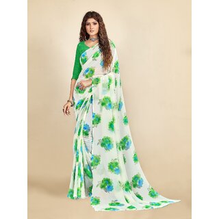 SVB Sarees Womens Green And White Colour Floral Printed Saree - Sarees | Buy online on ZillyBuy