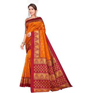 SVB Sarees Womens Orange Colour Art Silk Saree With Blouse
