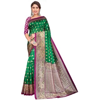 SVB Sarees Womens Green Colour Art Silk Saree With Blouse - Sarees | Buy online on ZillyBuy